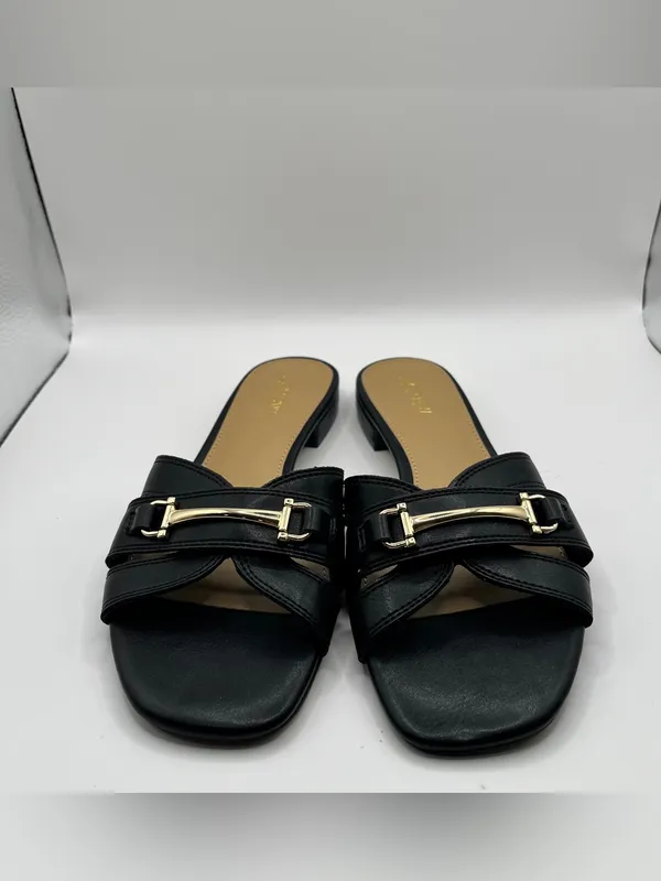 J.Crew Bit Slide Sandals in black slip on polished gold-tone horsebit size 7 - Image 3
