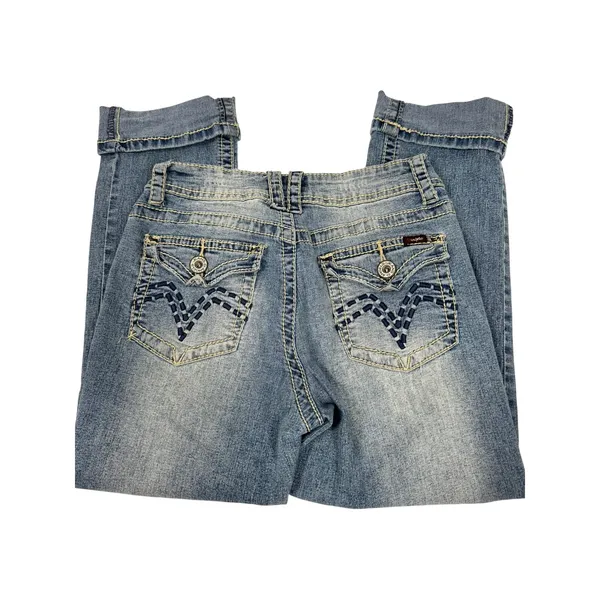 Angels Y2K Capri Jeans Size 6 26x22.5 Light Wash Embroidered Flap‎ Pocket Denim - Image 5