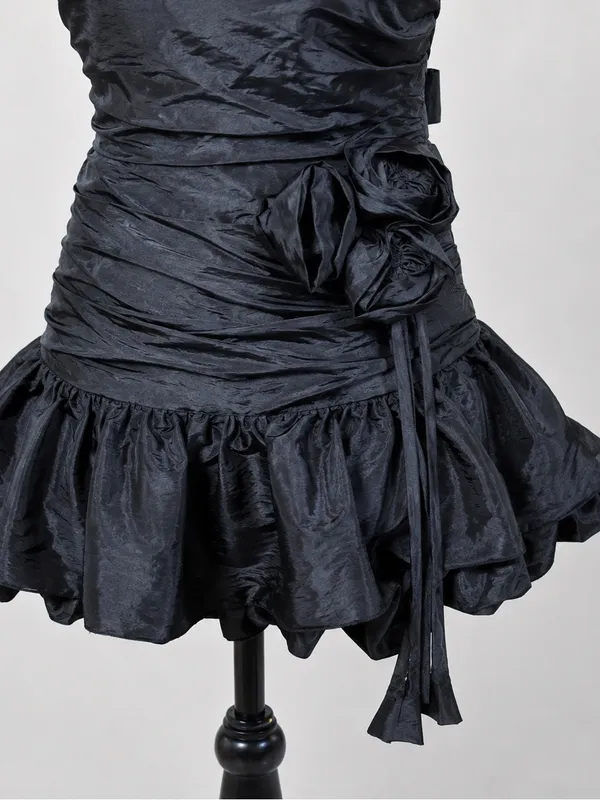 Zemeta Black Rose Strapless Ruched Rosette Bubble Mini Dress XS 3D - Image 6