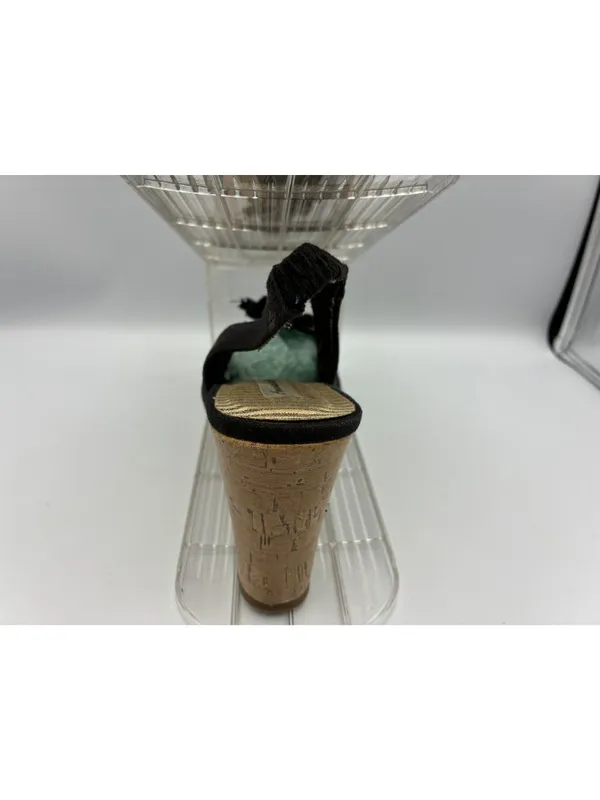 American Eagle Womens 6.5 Black Wedge Sandals Cork Heel Floral Toe Casual - Image 7