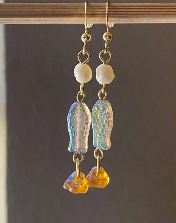 quality Czech glass beads fish unique dangle earrings⭐️🐟💕 - Image 4
