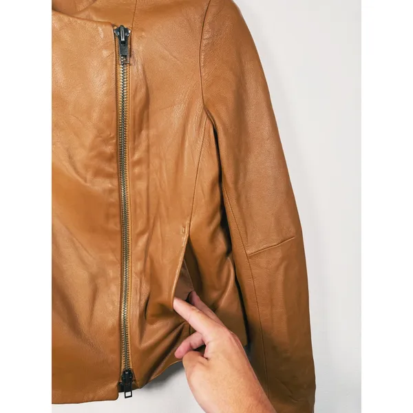 Vince Lamb Leather Moto Jacket Womens Size XS Walnut Camel Old Money Luxury Fall - Image 10