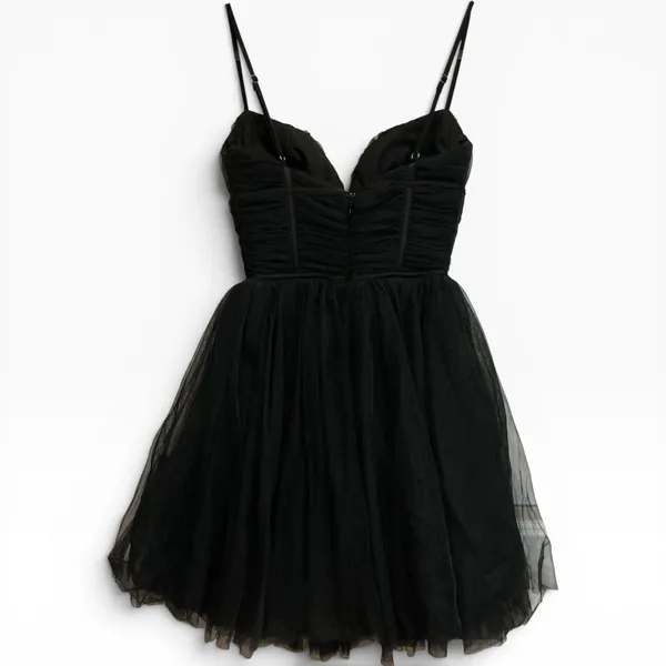 House of CB Princess Black‎ Tulle Mini Dress S Fuller Cup Tall Corset LBD - Image 4