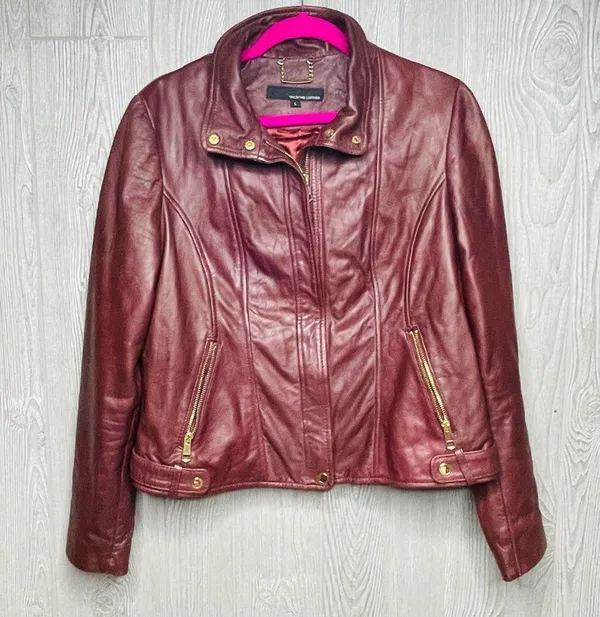 Wilson's Leather brown / red long sleeve soft jacket coat genuine leather large - Image 6