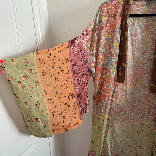 Anthropologie Bl-nk London Pastel Long Floral Patchwork Kimono Multi One Size - Image 3