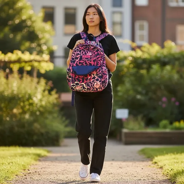 Vera Bradley Lighten Up Grand Backpack Pink Navy Floral Water Repellent Bag - Image 11