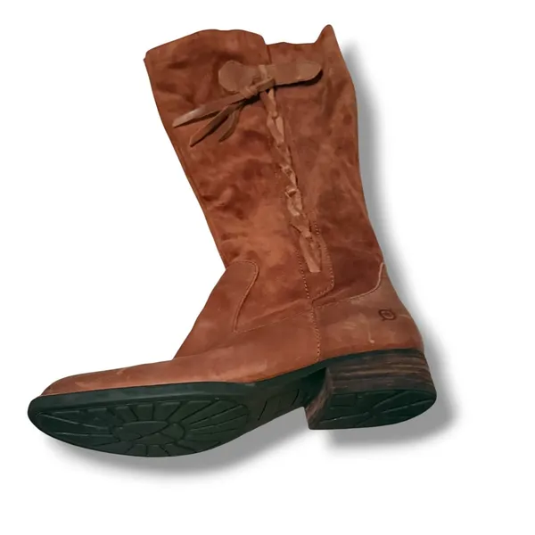 Born‎ Cook Tall Boots Womens 8.5 Cognac Brown Leather Suede Braided Riding Boots - Image 3