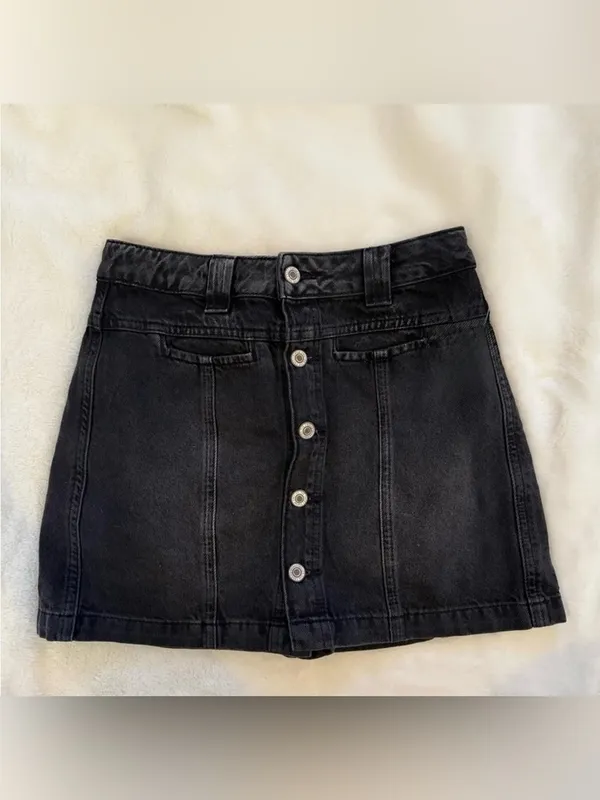 Free People - Faded Black Midnight Sun Mid Rise Denim Mini Skirt/Skort Size 25 - Image 5