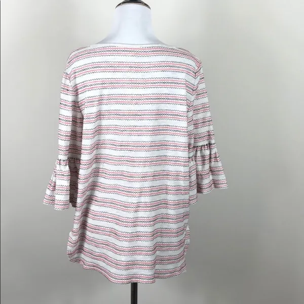 Max Studio Striped Bell Sleeve Top Cream Red Black Textured Size Medium NWT - Image 6