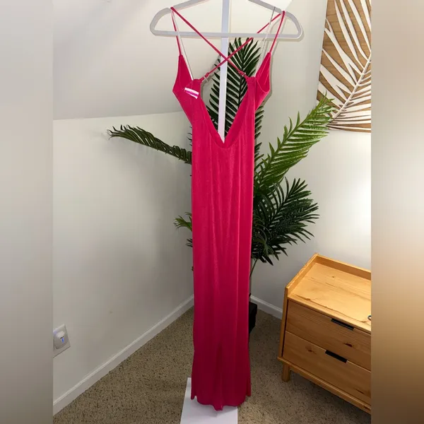 Revolve Katie‎ May Pixie Plunge Neck Twist Front Gown In Pink Peacock small - Image 4