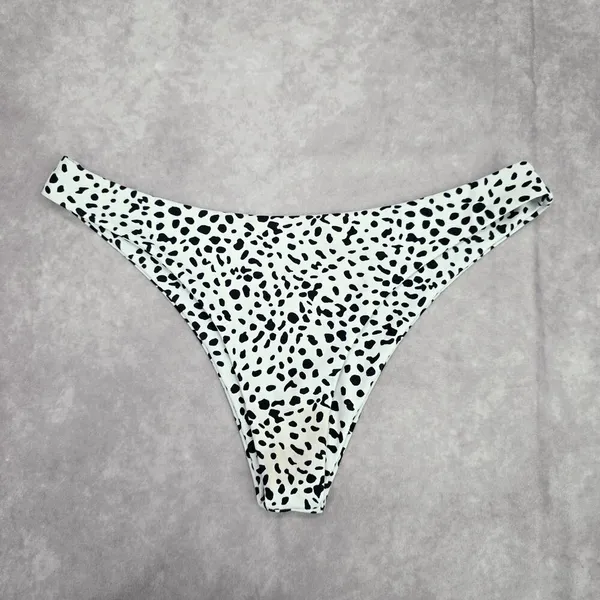 Black White Dots Thong Bikini Bottom Swimwear‎ Medium - Image 2