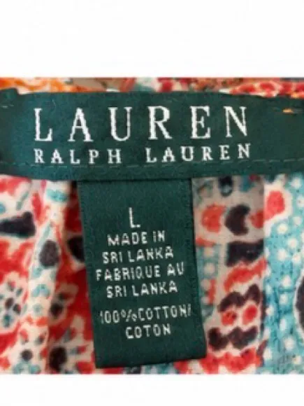 Lauren Ralph Lauren 100% Cotton Peasant Blouse Floral Paisley Print Size Large - Image 4