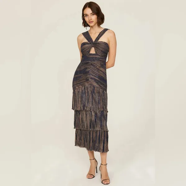 Saylor Intermix Hedi Lurex Metallic Halter Midi‎ Dress - Image 2