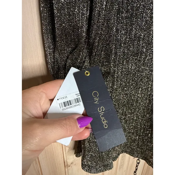 NWT City Studio Black Silver Metallic Shift Dress Glam Bling New Year Size M - Image 7