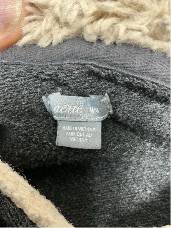 Womans Aerie Pullover Hoodie Long Sleeve Medium Charcoal Lined Hood - Image 4