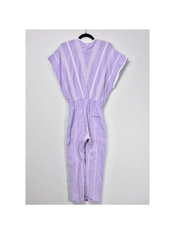 Paradised Merri Wrap Effect Stripe Jumpsuit XS Purple Beach Coverup Cotton - Image 11