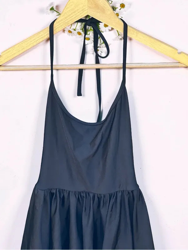 American Apparel Black Nylon Tricot Figure Skater Dress Size Small Halter Mini - Image 4