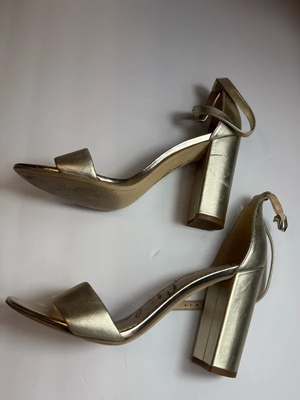 Sam Edelman Yaro Gold metallic Ankle-Strap Block Heel‎ Sandals - Size 10 - Image 7
