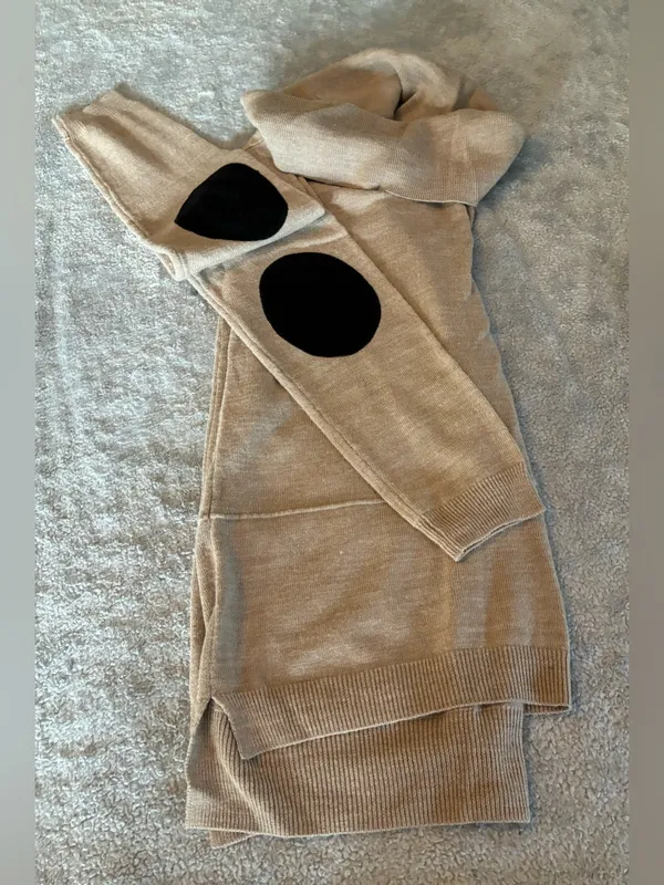 Women’s Cozy Beige Cowl Neck Sweater with Black Elbow Patches Size Large - Image 6
