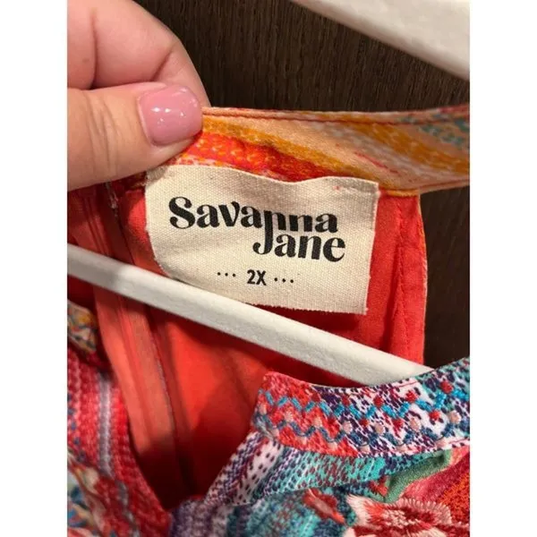 Savannah Jane Dress Embroidered Floral Womens 2XL Pink Rodeo Queen Lined Summer - Image 2