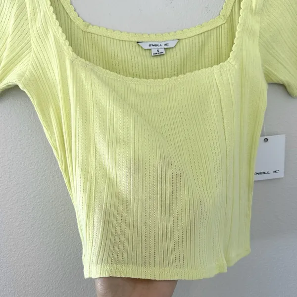 NWT O'Neill 100% Cotton Lemon Yellow Crop Top Sz S Scalloped Hem Square Neck - Image 6