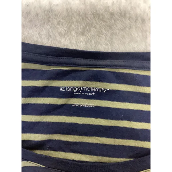 Liz Lange Maternity Target Striped Short Sleeve Ruched T-Shirt Navy Green S NEW‎ - Image 2