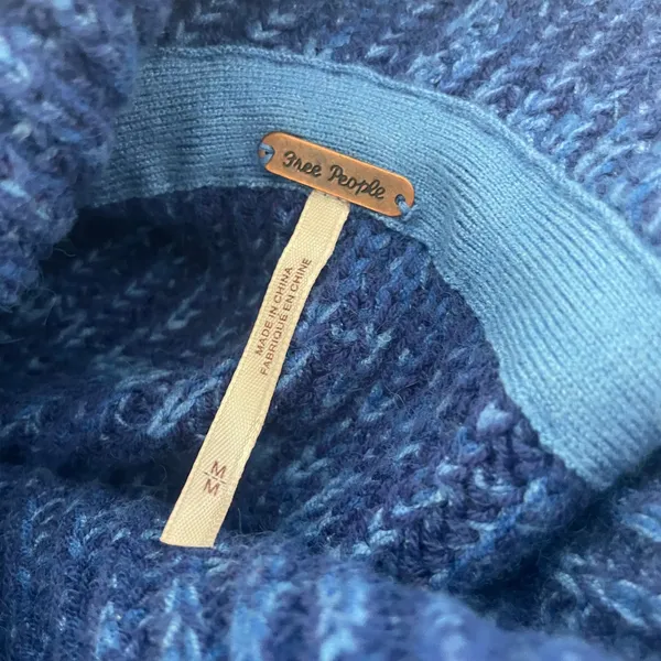 Free People Slouchy Sweater Women Blue 'Eleven' Tunic Medium Oversize Turtleneck - Image 10