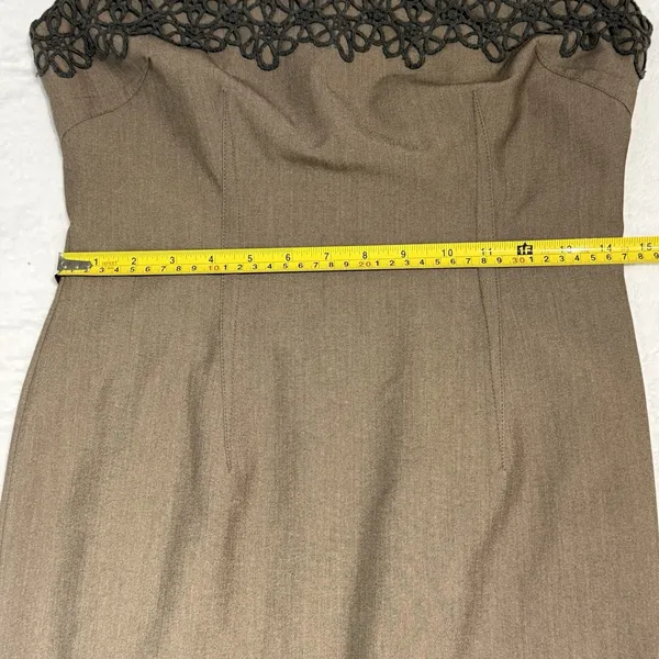 Jones New‎ York Dress Womens 4 Taupe Brown Crochet Lace Yoke Sheath Cap Sleeve - Image 9