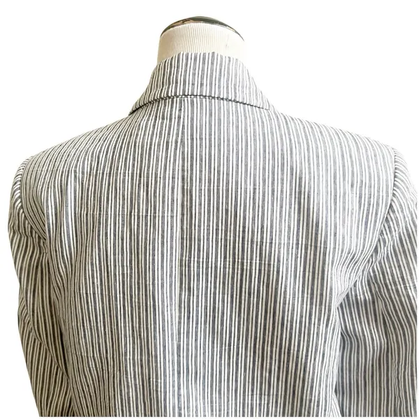 Zara Women’s Striped Linen Blend Boyfriend Blazer Size Medium Two Button Blue - Image 7