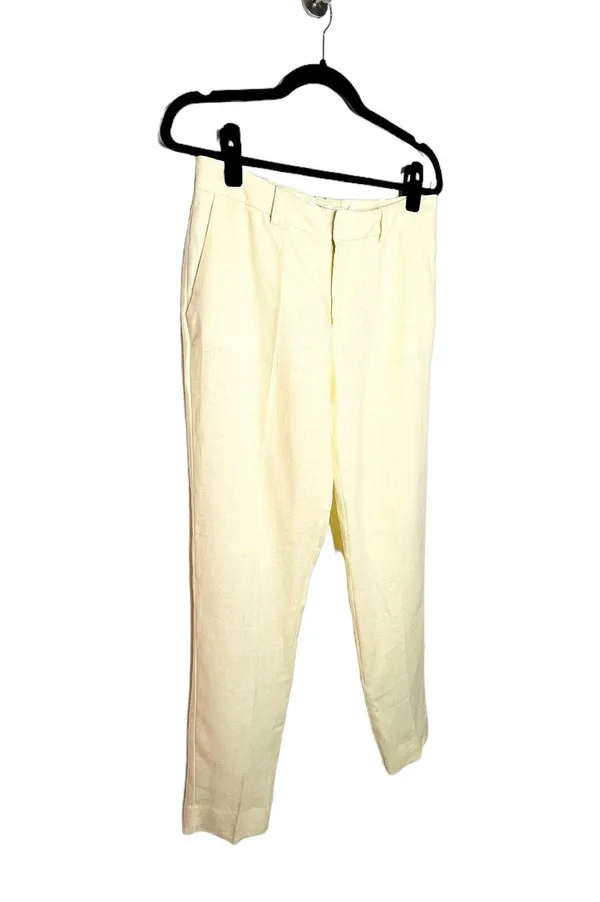 Mango Linen Straight Pants in Yellow Size 4 - Image 6
