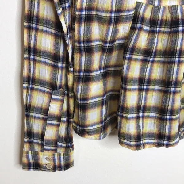 Free People Women's Flannel Plaid Crochet Lace Button Up Shirt Yellow Size XS - Image 12