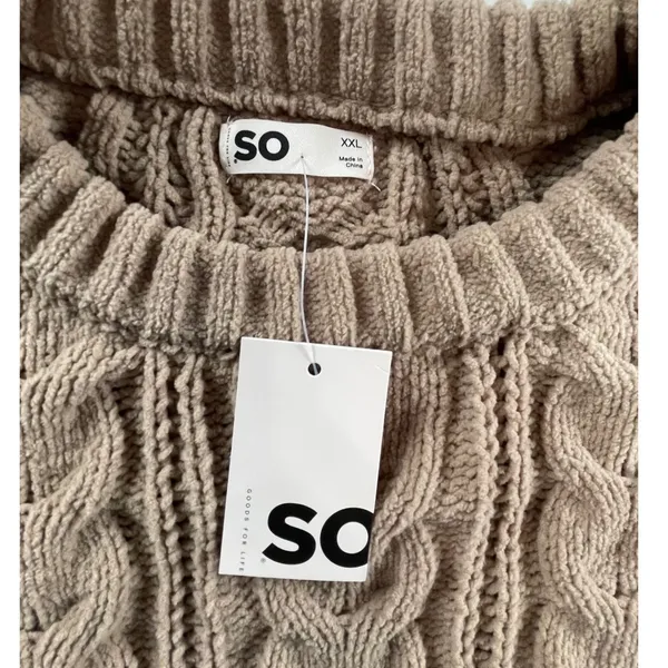 SO Women XXL Tan Brown Cable Knit Chenille Sweater Crewneck Oversized Cozy - Image 5