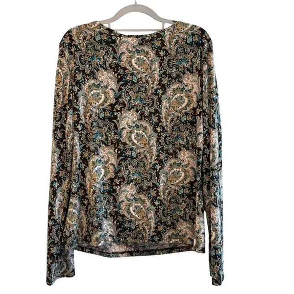 Perseption Concept Top Stretch Knit Popover Blouse Brown‎ Teal Paisley Medium - Image 3