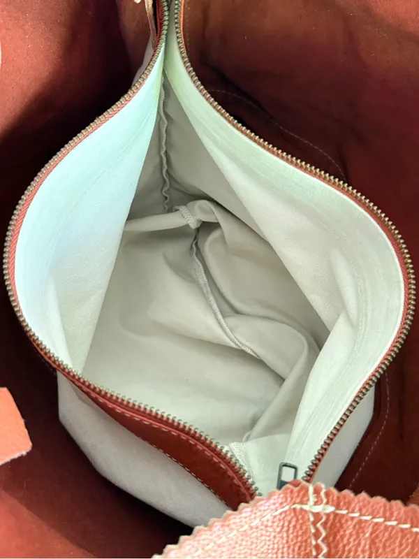 Crate & Barrel Pebbled Leather Tote Bag Orange Slouchy 2016 Limited Release - Image 7