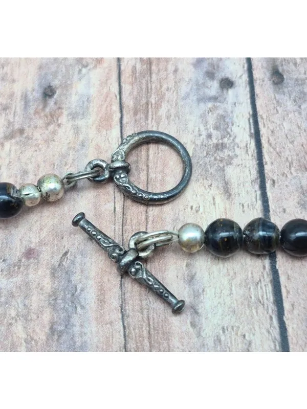 Black Glass Bead Collar Necklace Tigers Eye Faceted Teardrop Pendant Witchy Goth - Image 9