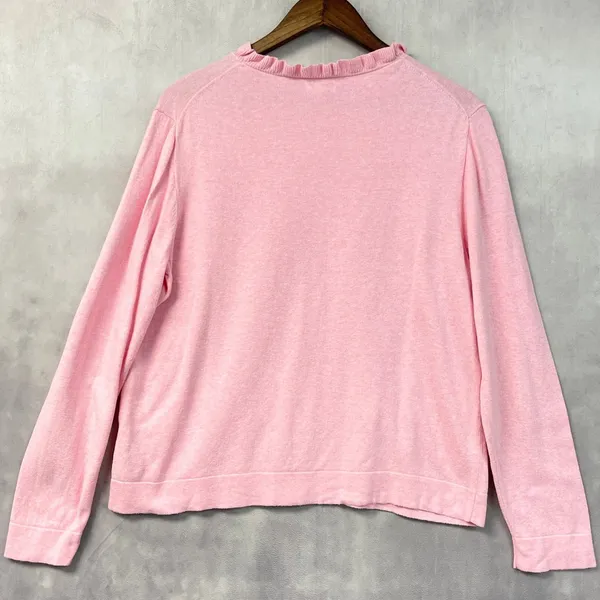 J Crew Womens Cotton Ruffleneck Sweater XL Preppy Coquette Twee Quiet Luxury Top - Image 2