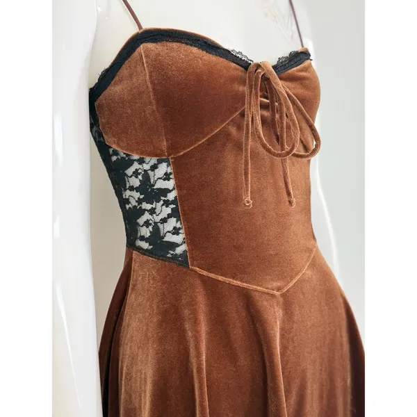 Urban Outfitters Brown Velvet Lace Corset Sleep Dress Fairycore Whimsigoth S - Image 6