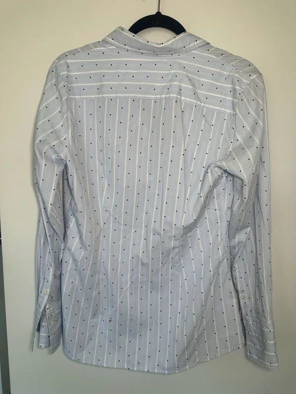 Banana Republic Riley Shirt Size 10 Blue White Striped Polka Dot Long - Image 5