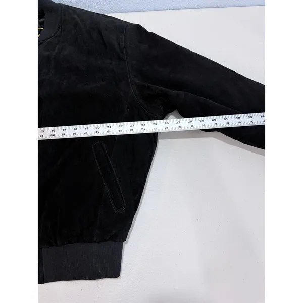 Vintage 90s Black Suede Bomber Jacket Minimalist Leather Reed M - Image 13