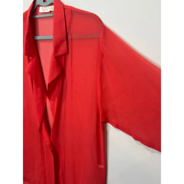 Victoria's Secret Gold Label Red Silk One Button Sheer Top Robe‎ Vintage OS - Image 3