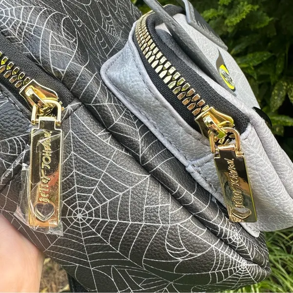 Betsey Johnson Halloween Vampire Cat Mini Backpack Purse Spiderweb / Floral - Image 2
