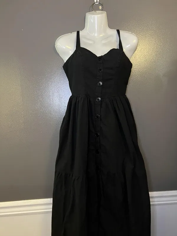 Urban Outfitters Dress Womens Medium Black Button Front Midi Sundress Sweetheart - Image 2