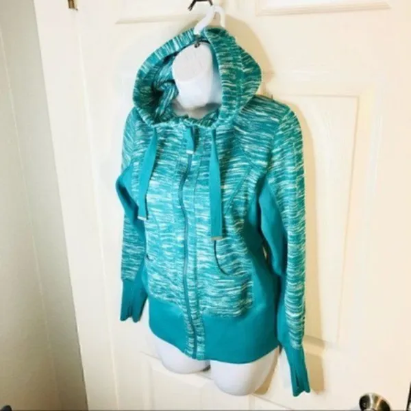 Zella Marled Hoodie Zipper Sweatshirt Jacket Long Sleeves Teal S - Image 4