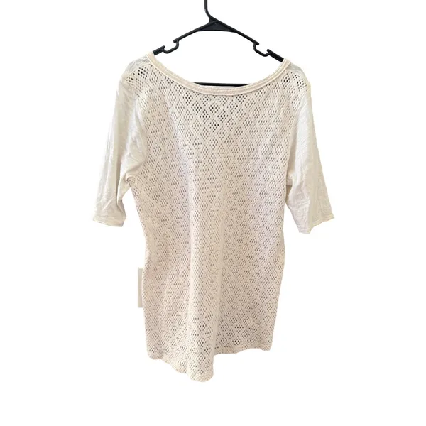 Lucky Brand Cream Cotton Pointelle Knit Top XL Womens Boho Cream Crochet Cottage - Image 2