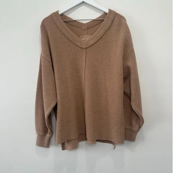 Aerie Wonder Texture Oversized V-Neck Knit Pullover Sweater Size Medium - Image 8