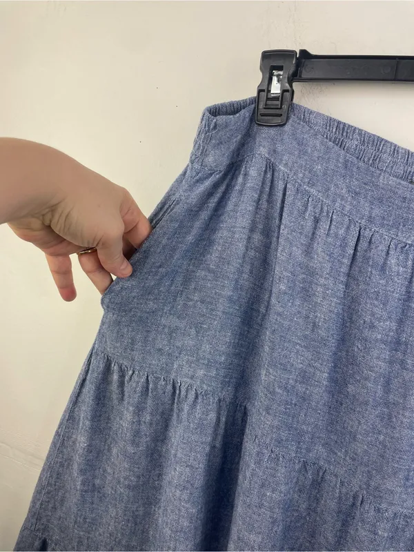 Matty M Blue Chambray Tiered A-Line Midi Skirt size XXL - Image 4