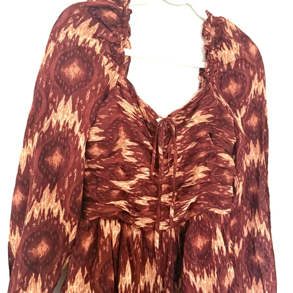 Revolve House of Harlow The Neck Ruffle Mini Dress Long Sleeve Rust Copper Sz M - Image 5