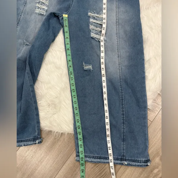 Women's Distressed Blue Denim Overalls (Oversize) Size L - Image 5