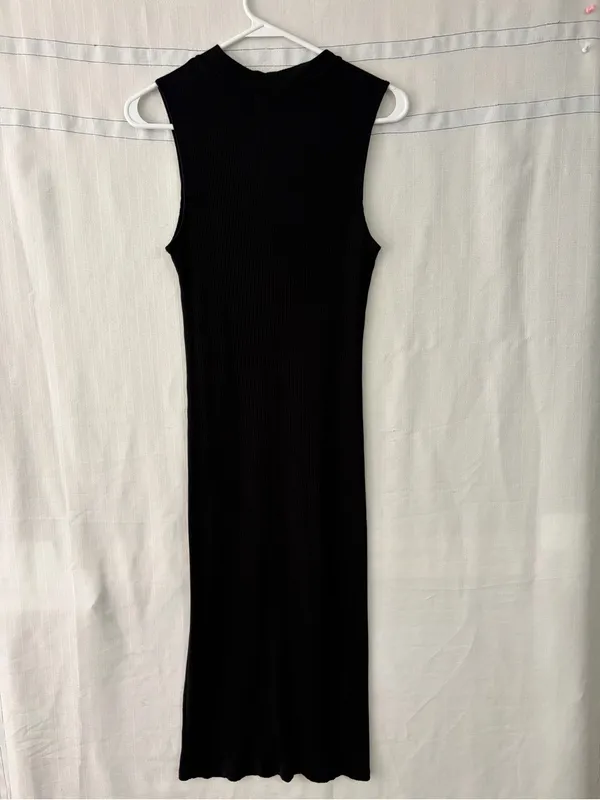 Leith women’s size M Black Ribbed Mock Neck Sleeveless Midi Dress (E76) - Image 8