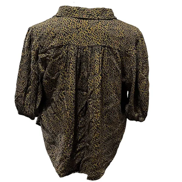 Free People Celia Leopard Print Tie-Front Blouse Brown Size Small Short Sleeve - Image 4